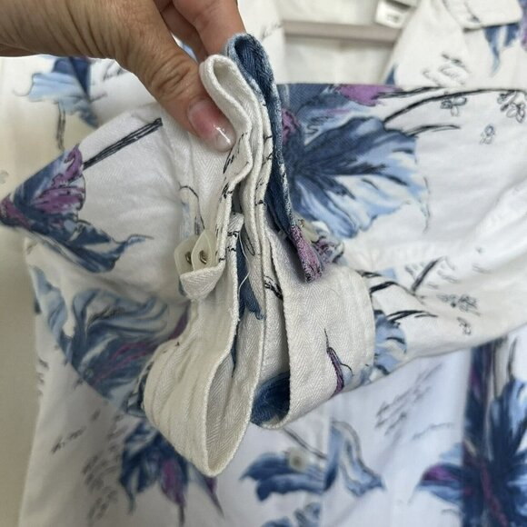 Emma James Off-White Floral Collared Button Front 3/4 Sleeve Linen Blazer Jacket - Picture 9 of 11